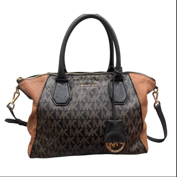 Michael Kors Brown and Black Satchel with Monogram Pattern - Picture 1 of 16